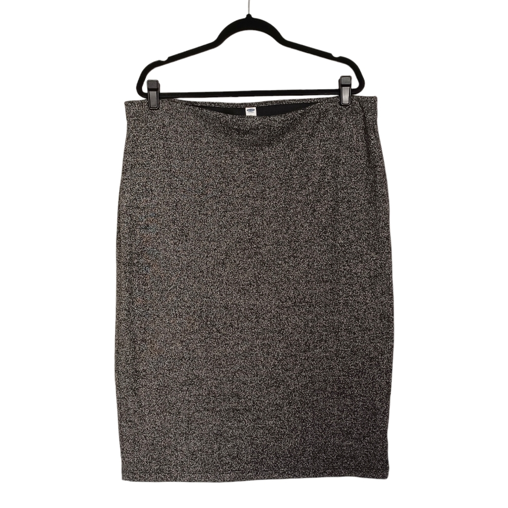 OLD NAVY Gray Black Marled Print Soft Stretchy Elastic Waistband Pencil Skirt XL